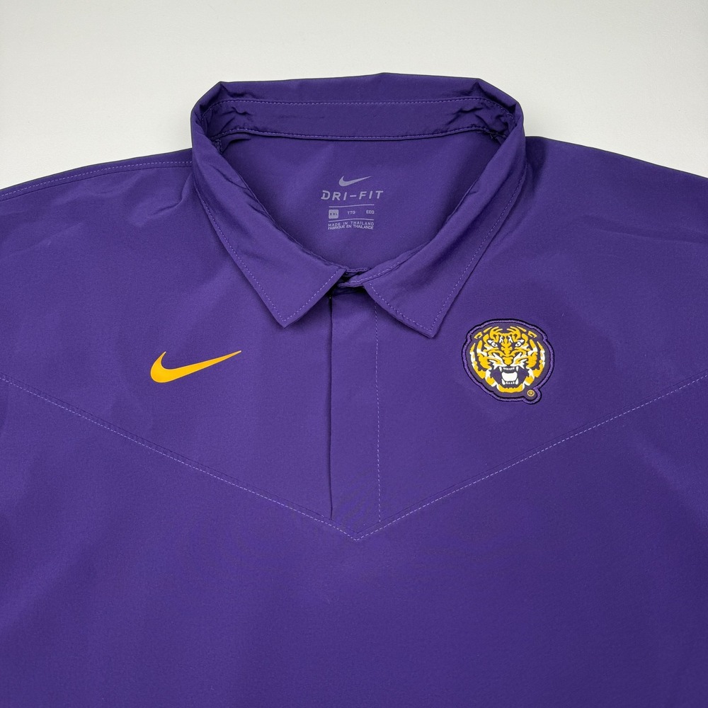 LSU Tigers Shirt Polo Mens 2XL Purple NCAA Football Nike Dri-FIT Short Sleeve
